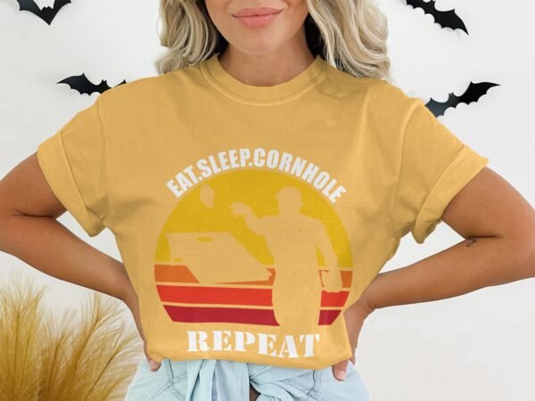 90c5c5db-5fd5-404e-a14c-5bcff25007e8 Eat Sleep Cornhole Repeat Retro Sunset T-Shirt