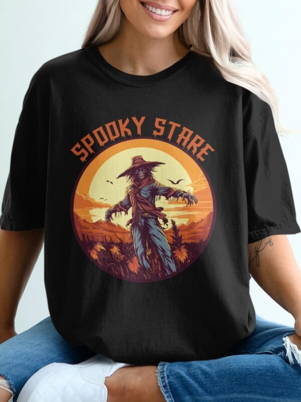9d78f6c2-9597-4d73-bc69-bc711479e738 Spooky Scarecrow Stare Halloween T-Shirt