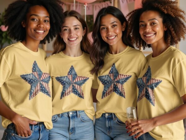 Patriotic Americana Star Patchwork Design T-Shirts