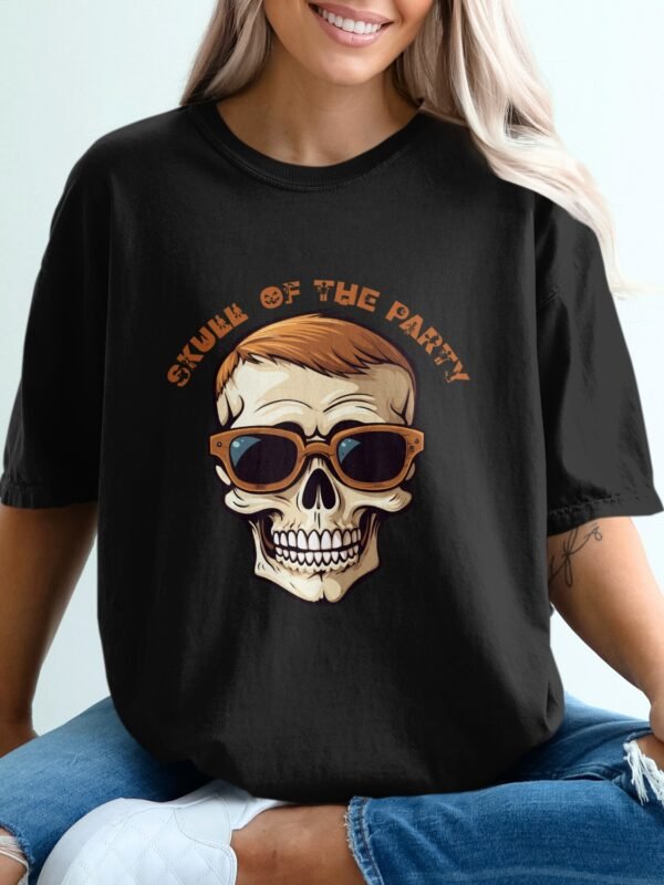 b8e1fd66-d5c2-425d-b134-08dd255bfd77 Skull of the Party Halloween T-Shirt with Sunglasses