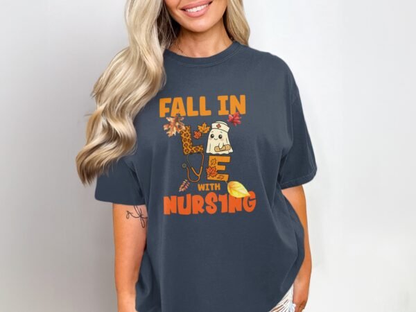 c6e3f644-8c50-434e-a3f5-f2e39fdbabad Fall in Love with Nursing T-Shirt, Cute Nurse Ghost Autumn Tee, Leopard Stethoscope Nurse Appreciation Gift, RN Student Spooky Fall Season