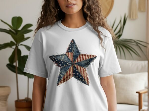 Patriotic Americana Star Patchwork Design T-Shirts