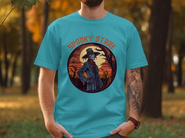 Spooky Stare Skeleton Scarecrow Halloween T-Shirt