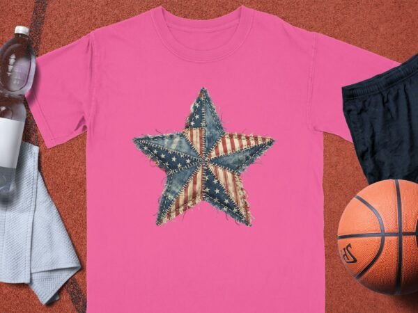 Patriotic Americana Star Patchwork Design T-Shirts