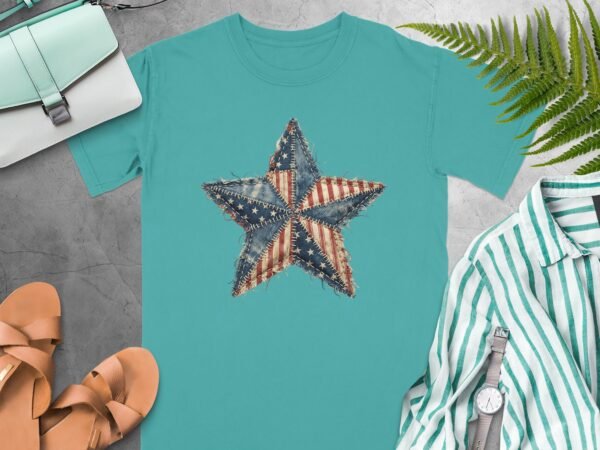 Patriotic Americana Star Patchwork Design T-Shirts