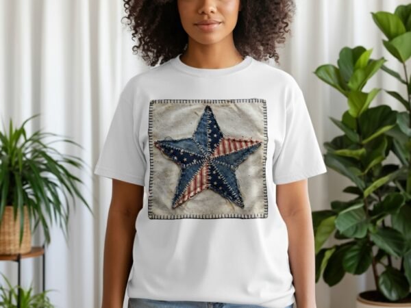 Rustic Patchwork Americana Star T-Shirt