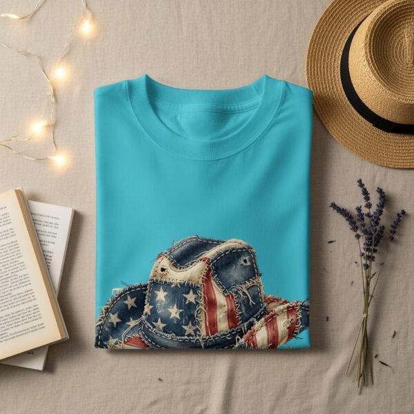 Distressed American Flag Cowboy Hat Graphic T-Shirt