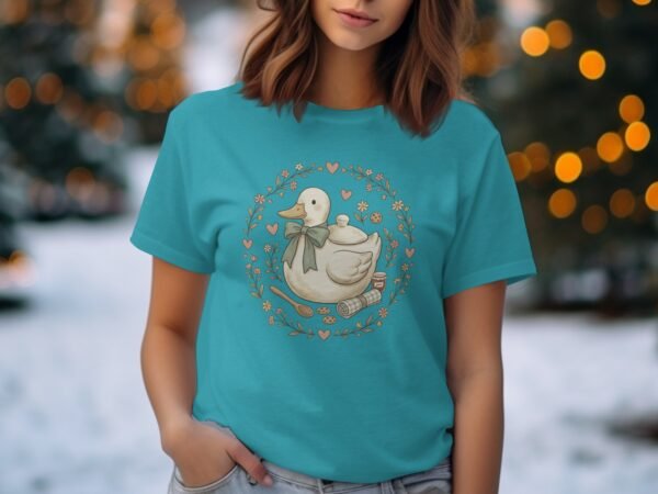 Cottagecore Duck T-Shirt, Whimsical Cozy Duck Baking Tee, Cute Pastel Farmcore Grandmacore Aesthetic Gift for Her