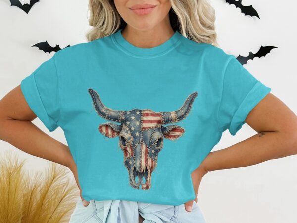 Patriotic Denim Skull T-Shirt | Americana Western Tee