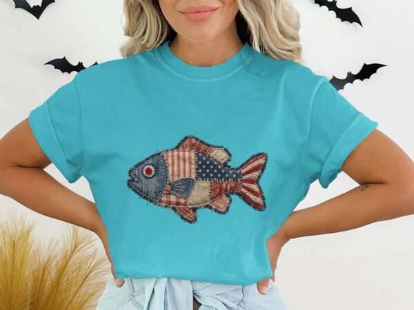 Americana Patriotic Quilted Fish T-Shirt