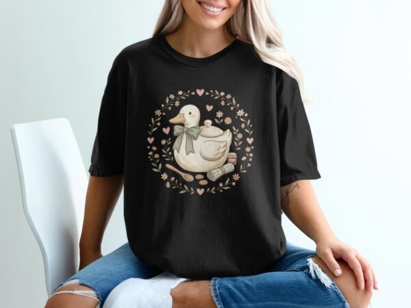 Cottagecore Duck T-Shirt, Whimsical Cozy Duck Baking Tee, Cute Pastel Farmcore Grandmacore Aesthetic Gift for Her