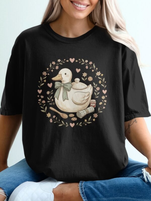 Cottagecore Duck T-Shirt, Whimsical Cozy Duck Baking Tee, Cute Pastel Farmcore Grandmacore Aesthetic Gift for Her