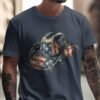 Distressed American Flag Cowboy Hat Graphic T-Shirt