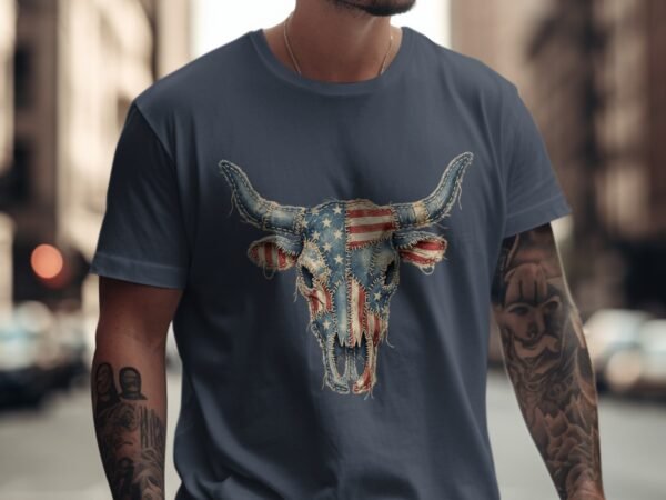 Patriotic Denim Skull T-Shirt | Americana Western Tee