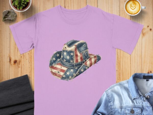 Distressed American Flag Cowboy Hat Graphic T-Shirt
