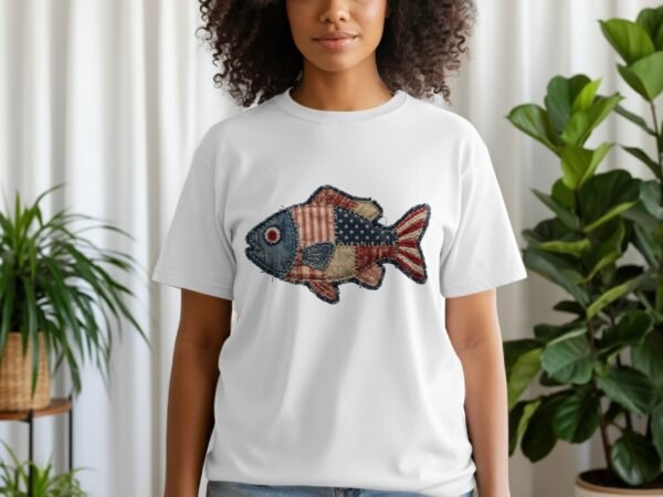 Americana Patriotic Quilted Fish T-Shirt