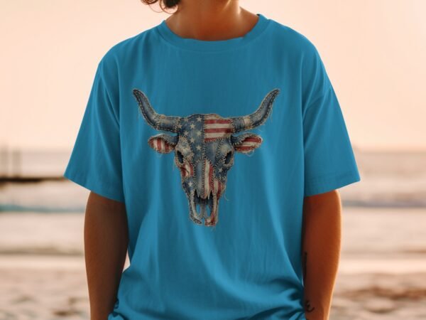 Patriotic Denim Skull T-Shirt | Americana Western Tee