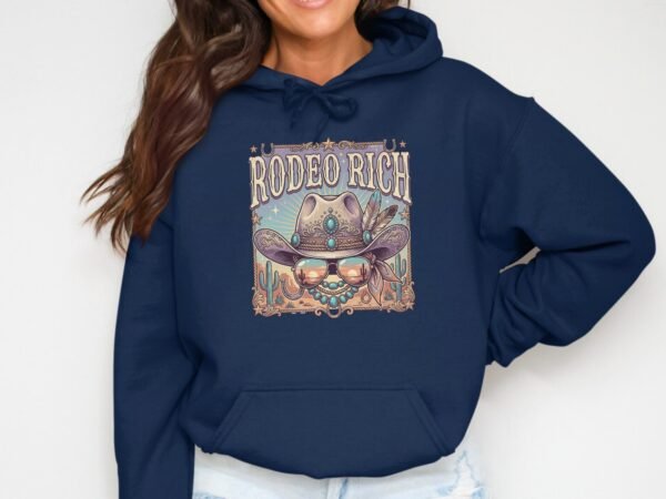Rodeo Rich Western T-Shirt, Cowgirl Boho Turquoise Cowboy Hat Tee, Desert Sunset Country Music Festival Top, Vintage Southwestern Shirt