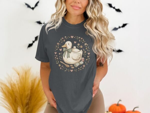 Cottagecore Duck T-Shirt, Whimsical Cozy Duck Baking Tee, Cute Pastel Farmcore Grandmacore Aesthetic Gift for Her