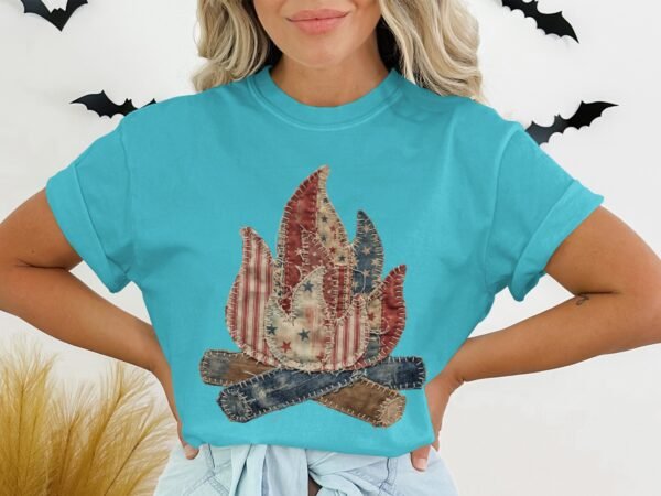 Primitive Americana Campfire Quilt T-Shirt