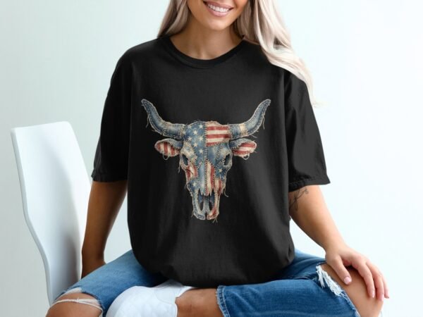 Patriotic Denim Skull T-Shirt | Americana Western Tee
