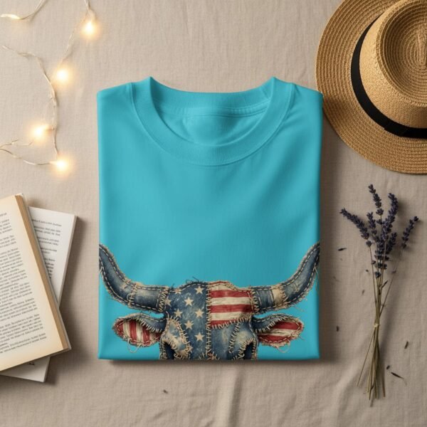 Patriotic Denim Skull T-Shirt | Americana Western Tee
