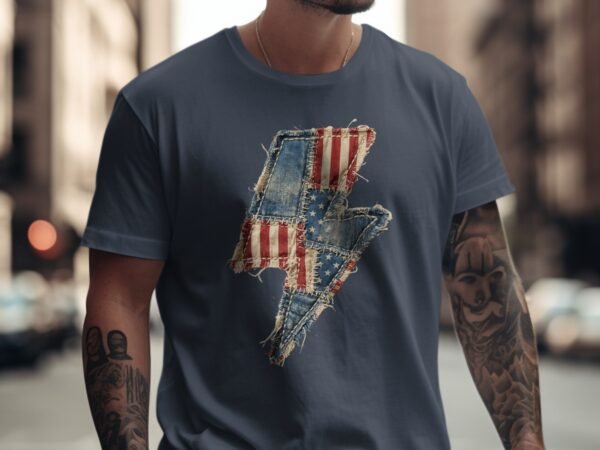 Rustic American Flag Lightning Bolt T-Shirt