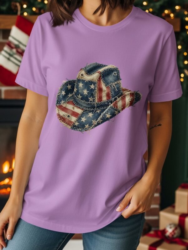 Distressed American Flag Cowboy Hat Graphic T-Shirt