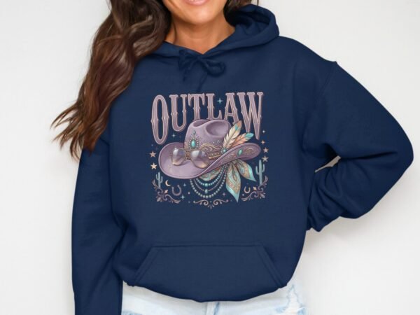 Outlaw Cowgirl T-Shirt, Boho Western Aesthetic Shirt with Bejeweled Hat & Sunglasses, Country Music Festival Tee Gift for Her