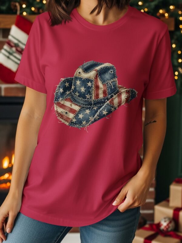 Distressed American Flag Cowboy Hat Graphic T-Shirt