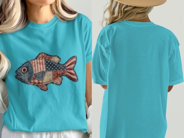 Americana Patriotic Quilted Fish T-Shirt