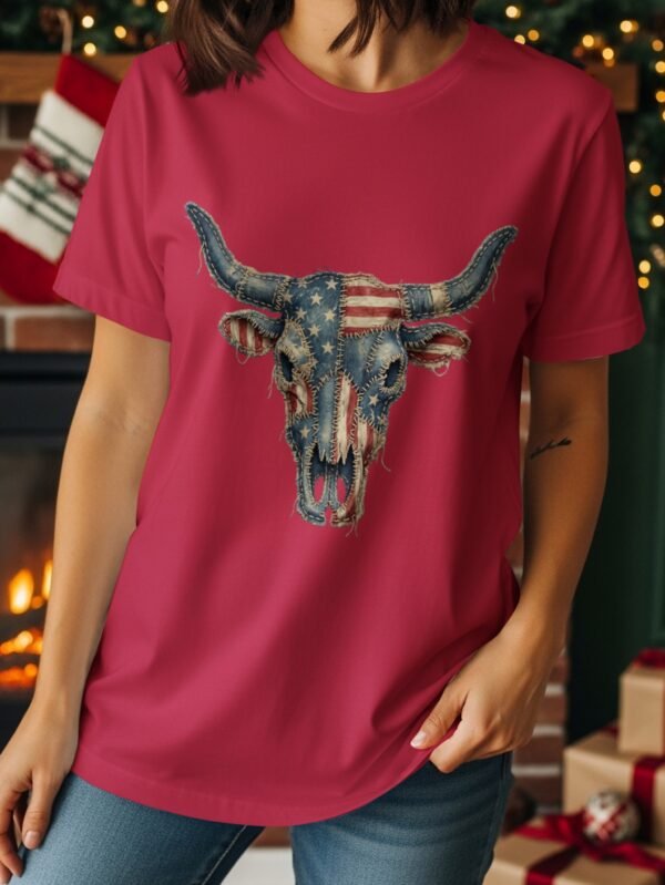 Patriotic Denim Skull T-Shirt | Americana Western Tee