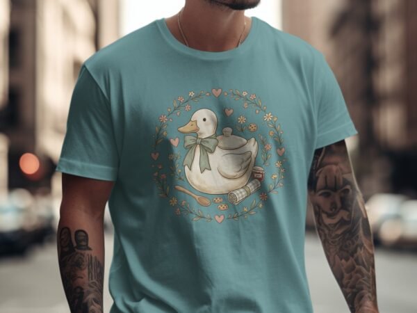 Cottagecore Duck T-Shirt, Whimsical Cozy Duck Baking Tee, Cute Pastel Farmcore Grandmacore Aesthetic Gift for Her