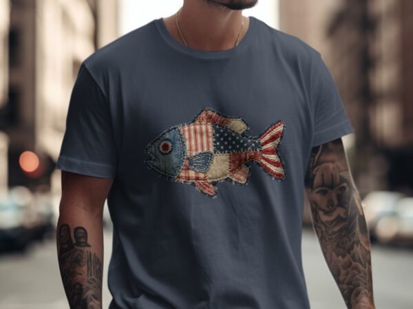 Americana Patriotic Quilted Fish T-Shirt