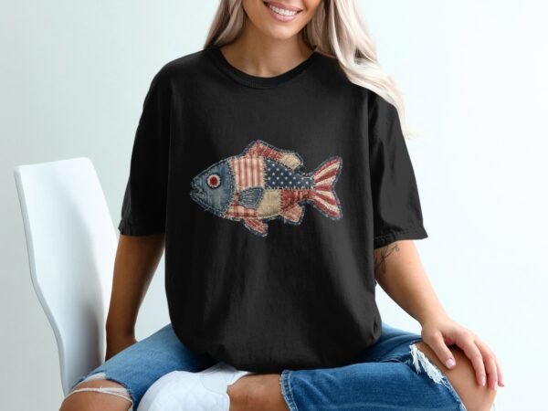 Americana Patriotic Quilted Fish T-Shirt