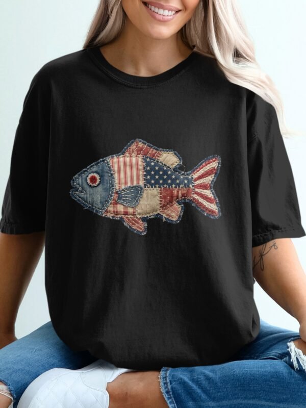Americana Patriotic Quilted Fish T-Shirt