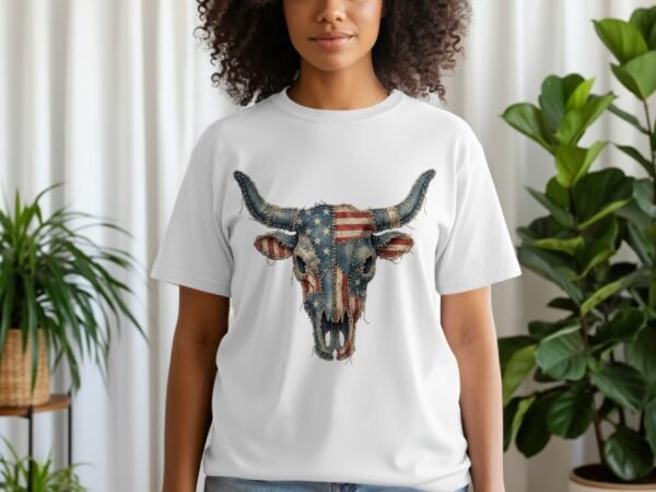 Patriotic Denim Skull T-Shirt | Americana Western Tee
