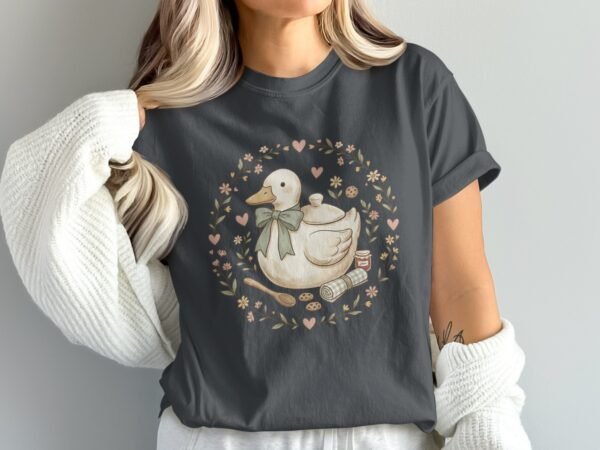 Cottagecore Duck T-Shirt, Whimsical Cozy Duck Baking Tee, Cute Pastel Farmcore Grandmacore Aesthetic Gift for Her