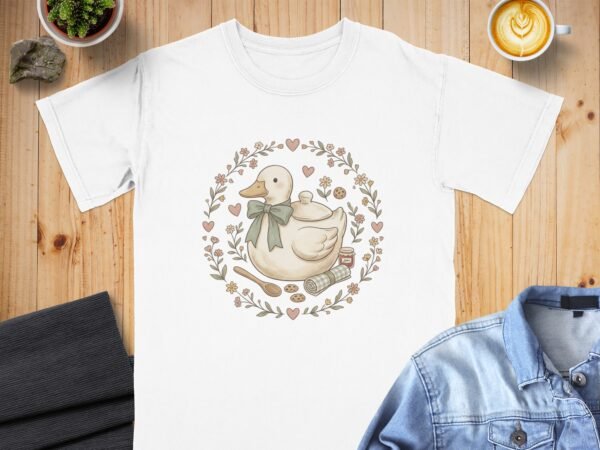 Cottagecore Duck T-Shirt, Whimsical Cozy Duck Baking Tee, Cute Pastel Farmcore Grandmacore Aesthetic Gift for Her