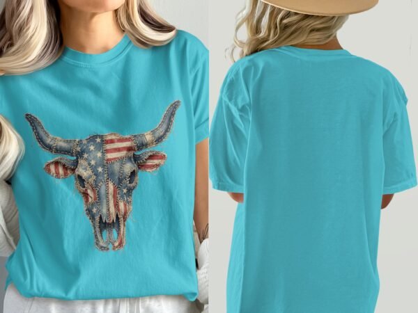Patriotic Denim Skull T-Shirt | Americana Western Tee
