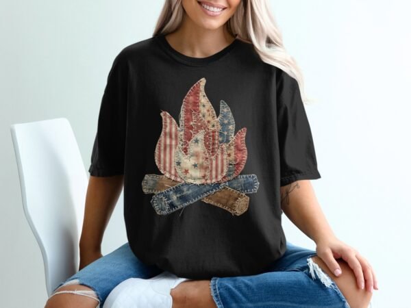 Primitive Americana Campfire Quilt T-Shirt