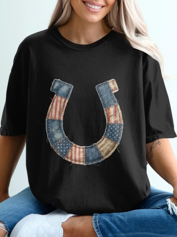 Rustic Americana Patchwork Horseshoe T-Shirt