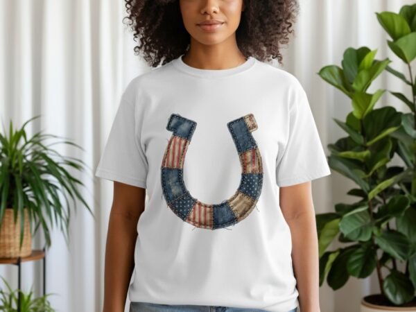 Rustic Americana Patchwork Horseshoe T-Shirt