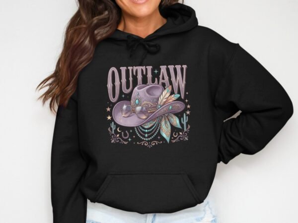 Outlaw Cowgirl T-Shirt, Boho Western Aesthetic Shirt with Bejeweled Hat & Sunglasses, Country Music Festival Tee Gift for Her