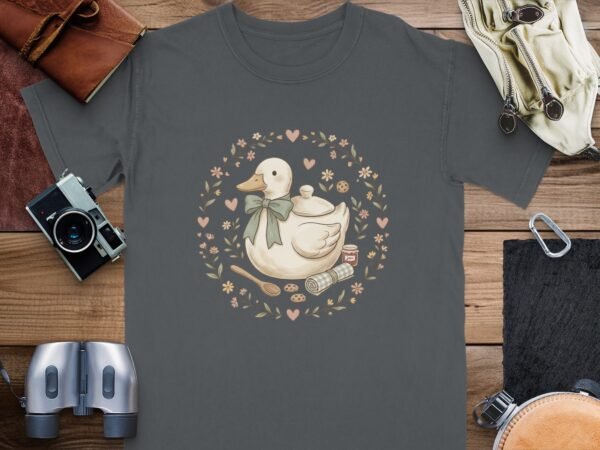 Cottagecore Duck T-Shirt, Whimsical Cozy Duck Baking Tee, Cute Pastel Farmcore Grandmacore Aesthetic Gift for Her