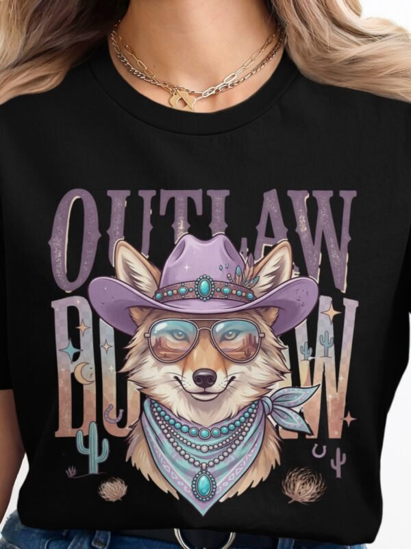 Boho Western Outlaw Coyote T-Shirt, Desert Fox Cowgirl Tee, Southwestern Style Animal Graphic Shirt, Unique Wild Spirit Women's Top