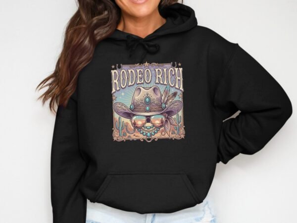 Rodeo Rich Western T-Shirt, Cowgirl Boho Turquoise Cowboy Hat Tee, Desert Sunset Country Music Festival Top, Vintage Southwestern Shirt
